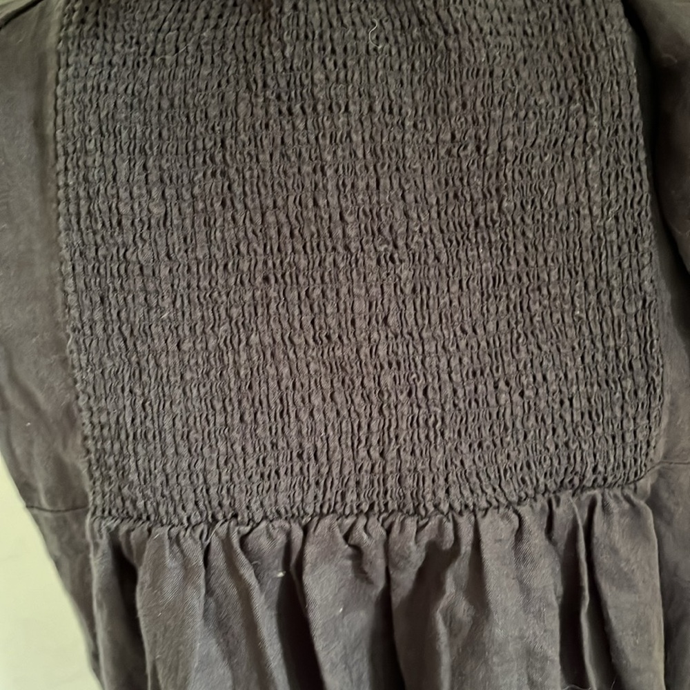 The drop Black Midi Linen Dress w/elbow length puffy short sleeves Size Medium - Picture 11 of 11